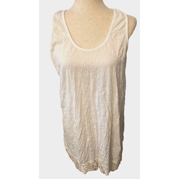 SURREALIST Women's L Slip Dress Tunic Tank Lacey USA Made Boho Chic Y2K Ivory - Picture 2 of 8